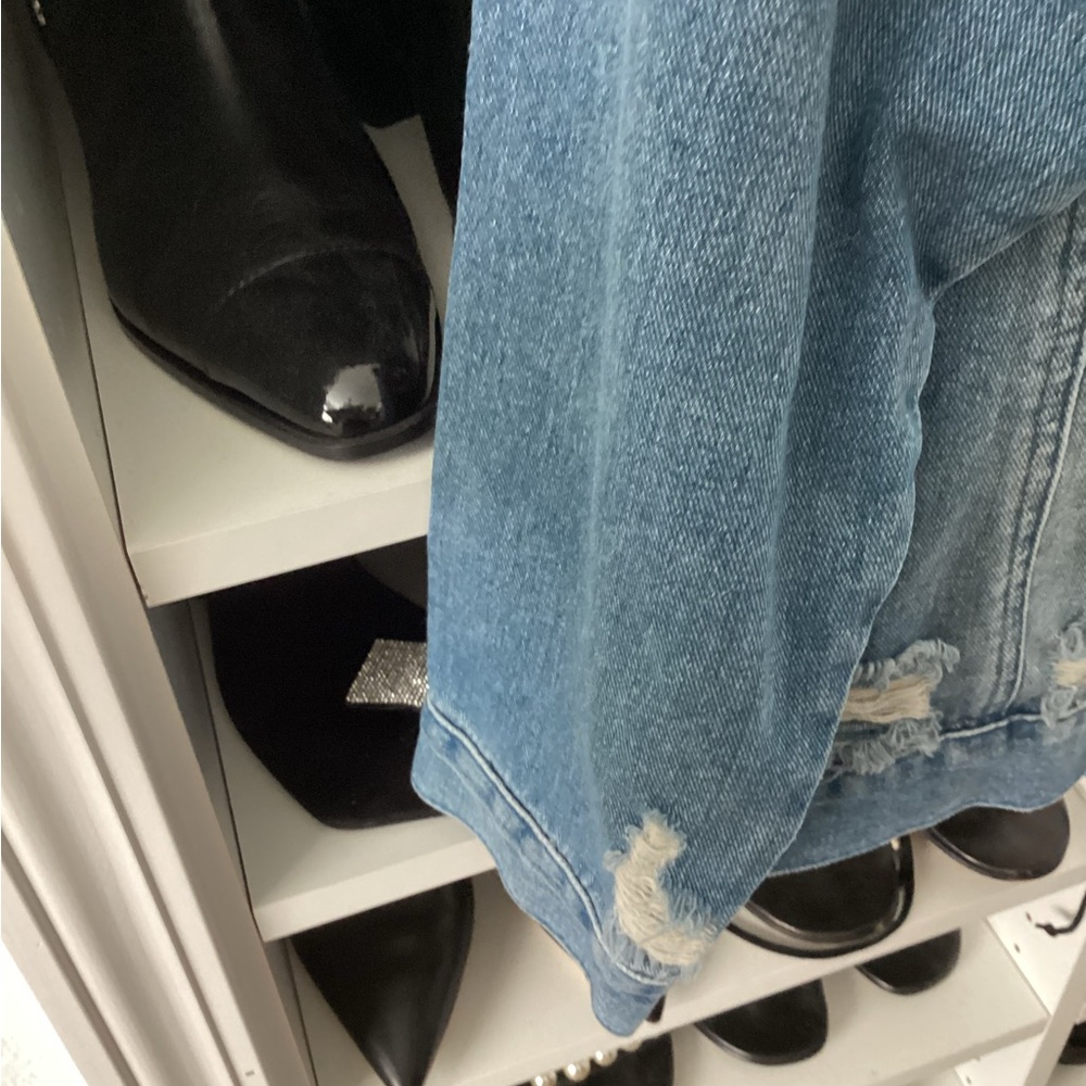 Distressed Blue Denim Jacket with Pearls - Picture 3 of 3